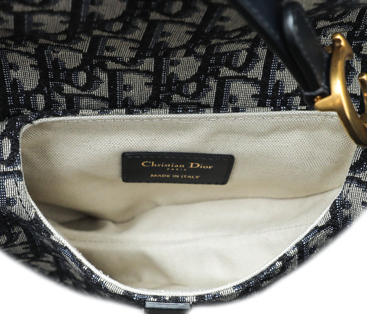 Christian Dior Blue Oblique Jacquard Saddle Bag W/Wide Strap