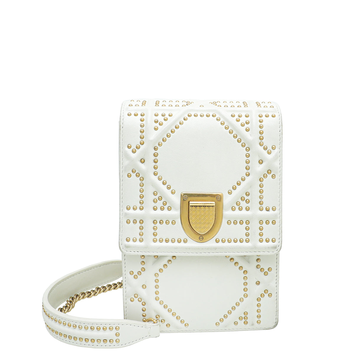 Christian Dior White Diorama Studs Vertical Chain Clutch-Christian Dior-THE CLOSET