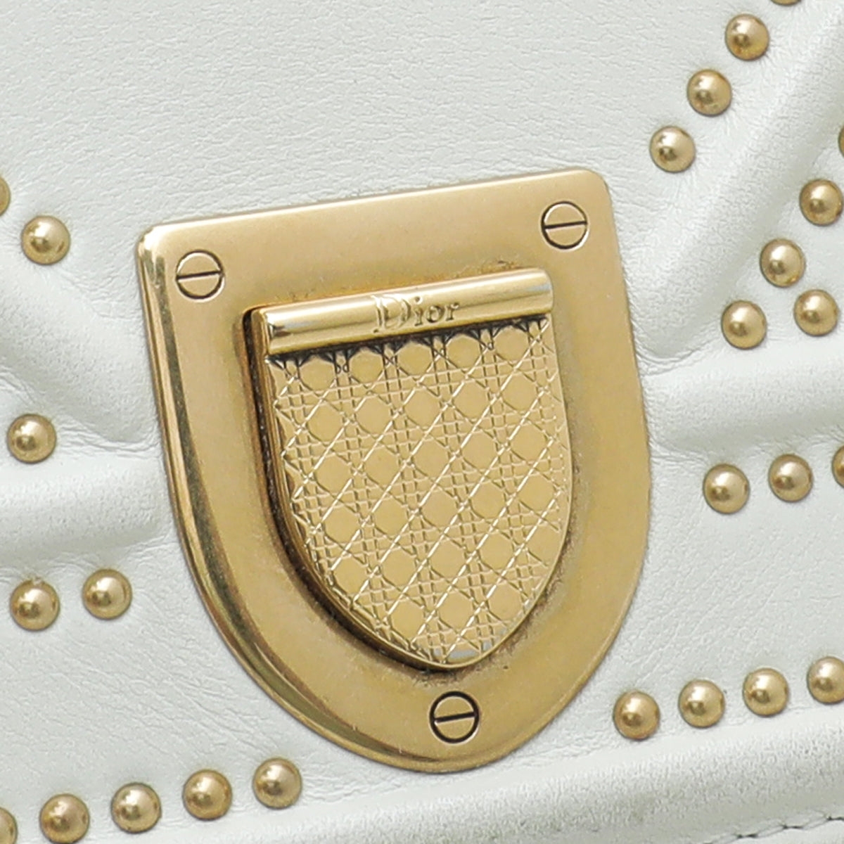 Christian Dior White Diorama Studs Vertical Chain Clutch