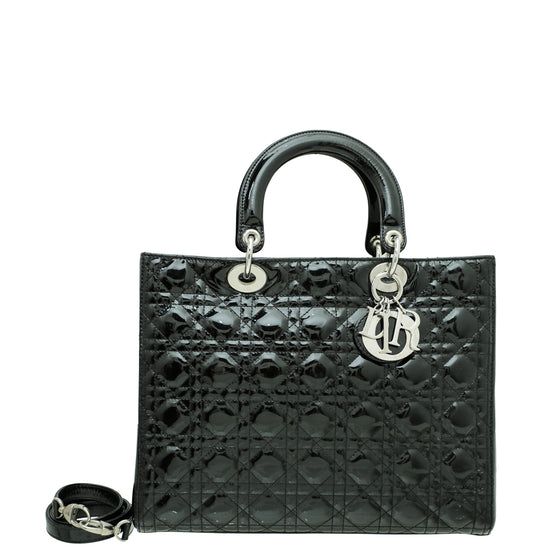 Dior - Large Lady Dior Bag Black Patent Cannage Calfskin - Women