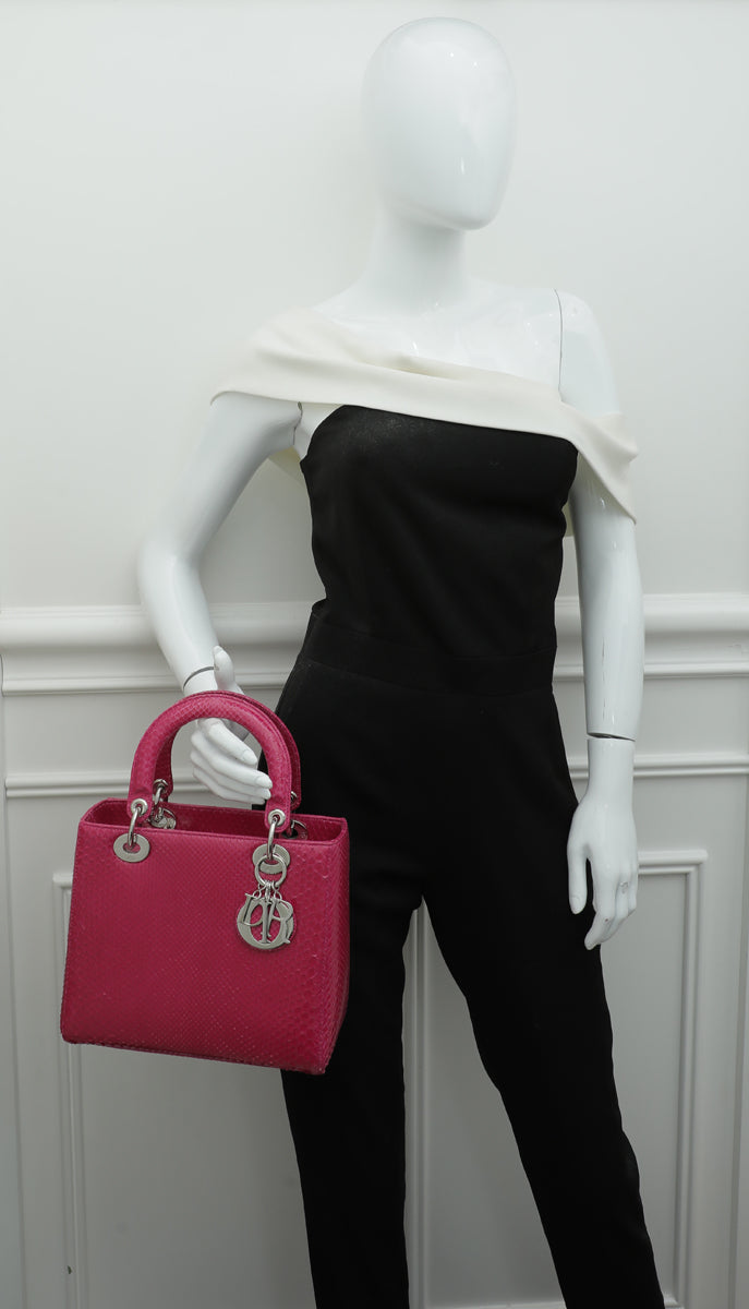 Christian Dior Fuchsia Python Lady Dior Medium Bag