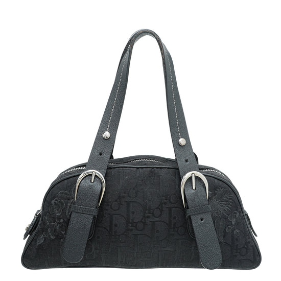Christian Dior Black Vintage Oblique Flower Jacquard Bag