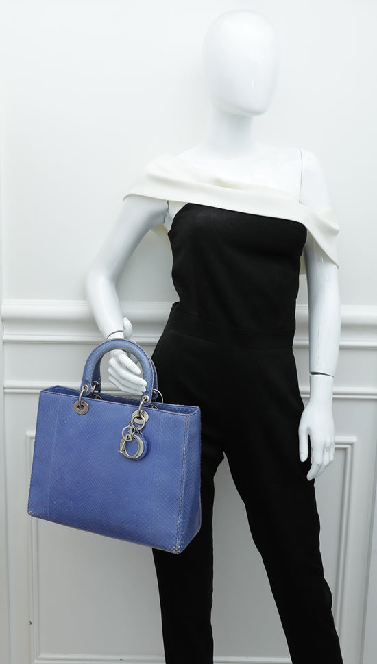 Christian Dior Blue Python Lady Dior Large Bag