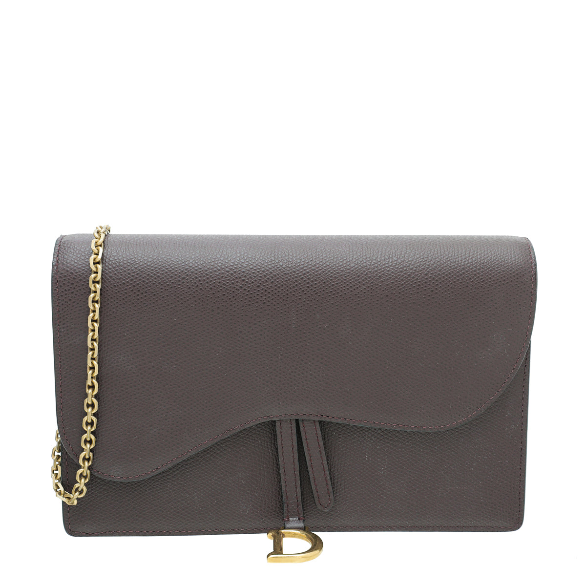 Christian Dior Burgundy Saddle Wallet On Chain-Christian Dior-THE CLOSET
