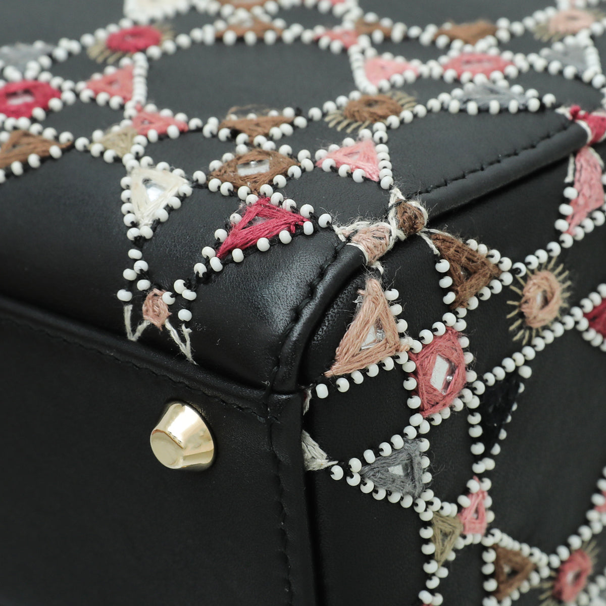 Christian Dior Black Lady Dior Mini Beads Studs Chain Bag
