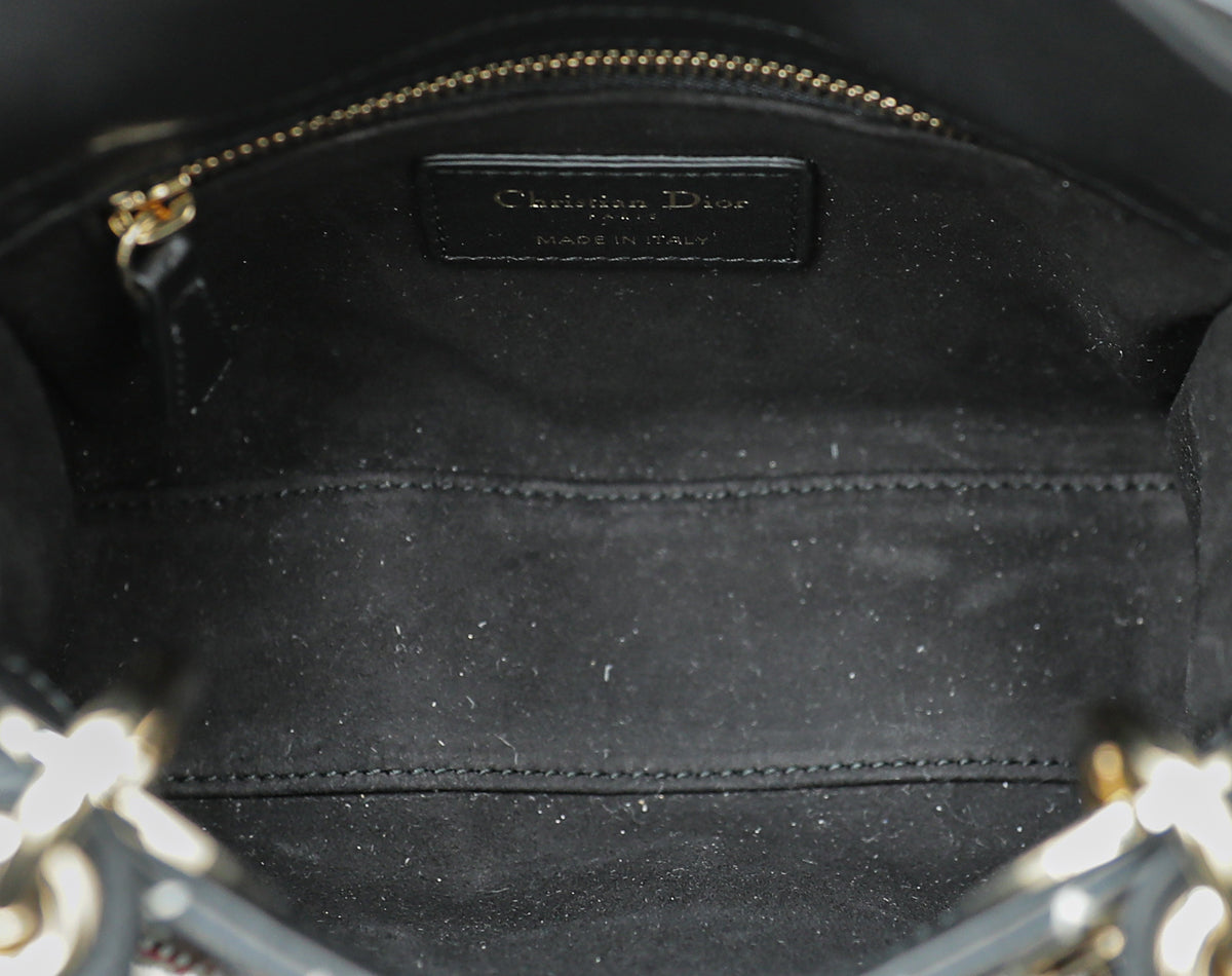 Christian Dior Black Lady Dior Mini Beads Studs Chain Bag