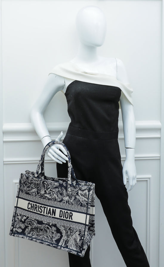 Christian Dior Navy Blue Toile De Jouy Book Tote Medium Bag