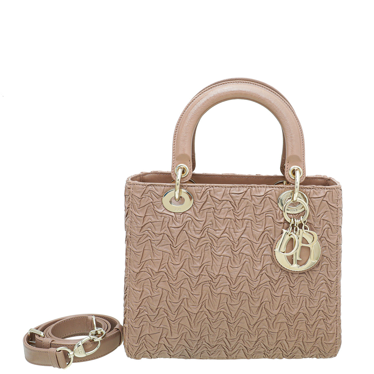 Christian Dior Blush Brown Wavy Crinkled Lady Dior Medium Bag-Christian Dior-THE CLOSET