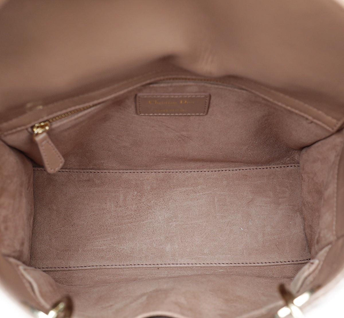 Christian Dior Blush Brown Wavy Crinkled Lady Dior Medium Bag