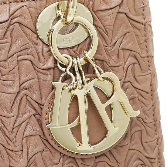 Christian Dior Blush Brown Wavy Crinkled Lady Dior Medium Bag