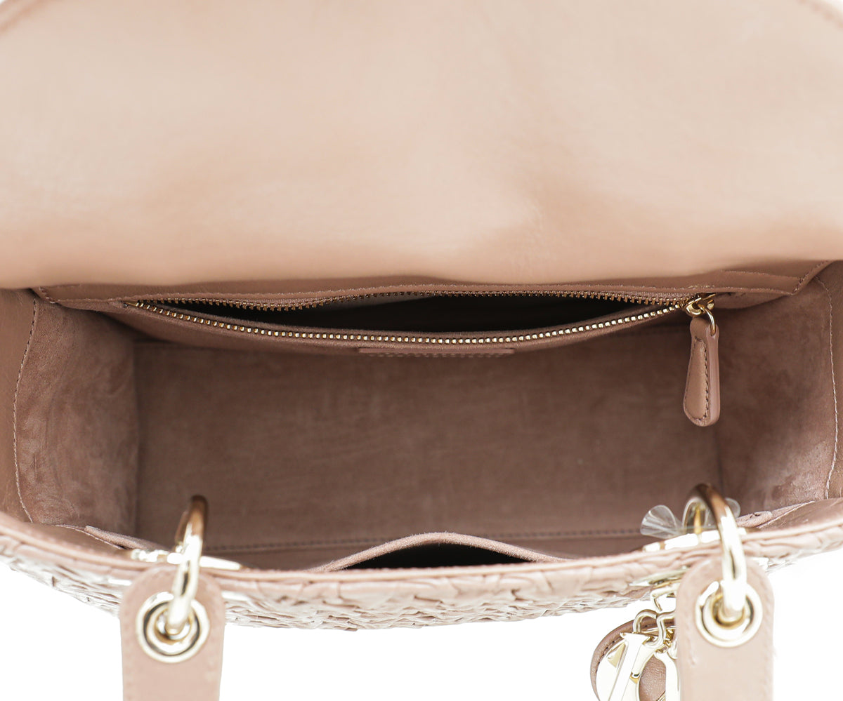 Christian Dior Blush Brown Wavy Crinkled Lady Dior Medium Bag