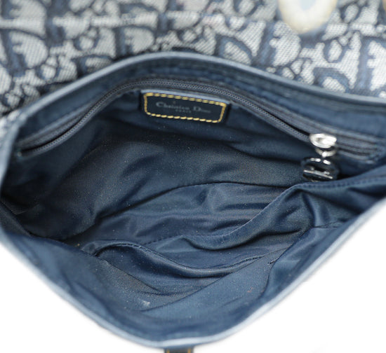 Christian Dior Navy Blue Oblique Saddle Medium Bag