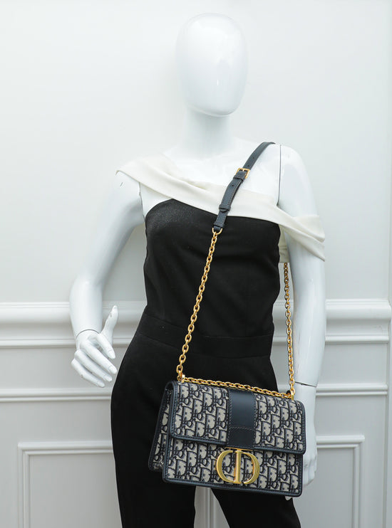 30 Montaigne Chain Bag Blue Dior Oblique Jacquard, DIOR