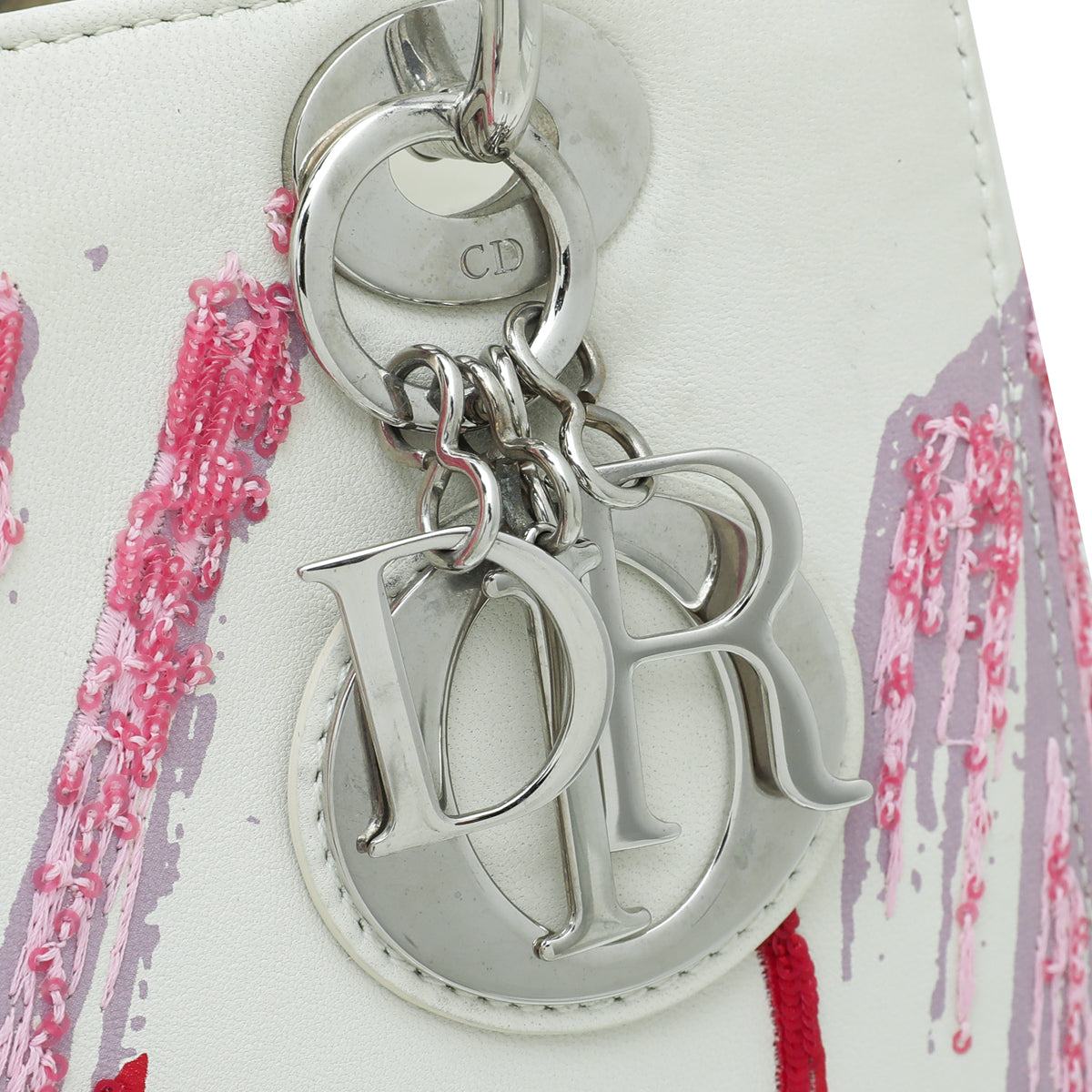 Christian Dior White Multicolor Lady Dior Embroidered Sequins Medium Bag-Christian Dior-THE CLOSET