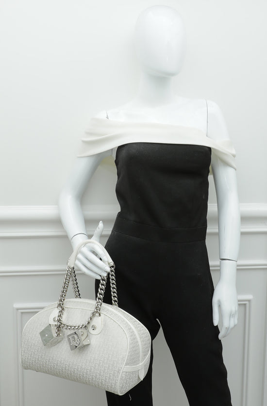 Christian Dior White Oblique Gambler Dice Bowler Bag