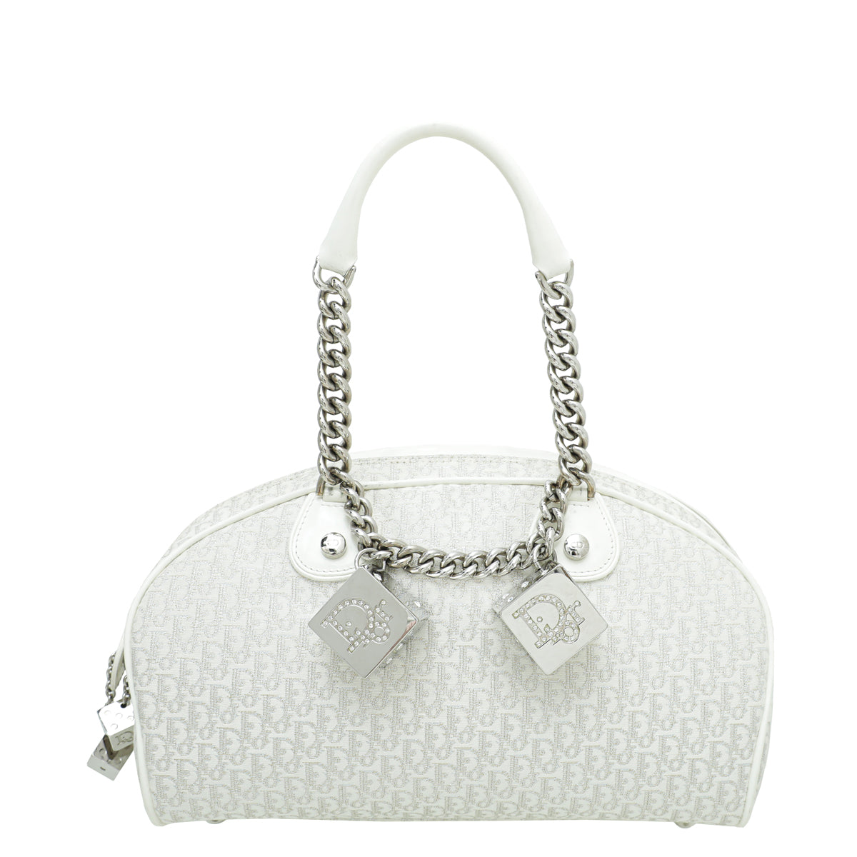 Christian Dior White Oblique Gambler Dice Bowler Bag