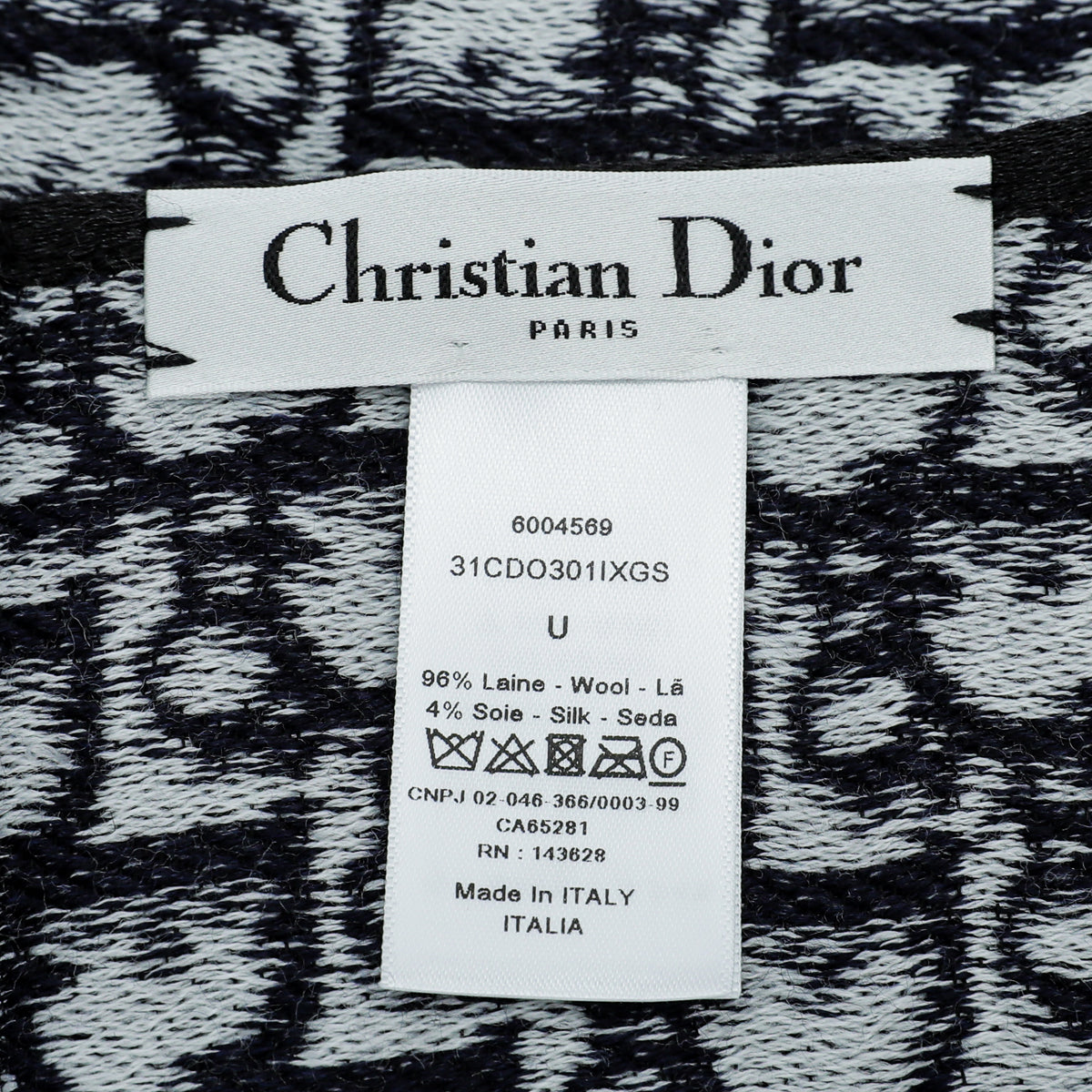 Dior Oblique University Reversible Scarf Gray Wool and Silk