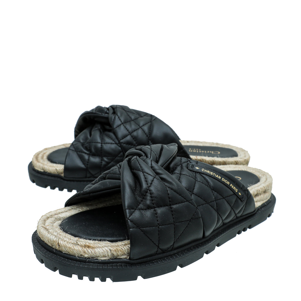 Christian Dior Black Cannage D twist Slide Sandals 40-Christian Dior-THE CLOSET