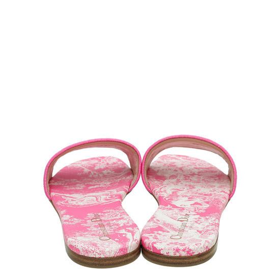 Christian Dior Bright Pink Dway Toile De Jouy Embroidered Slide Sandal 41