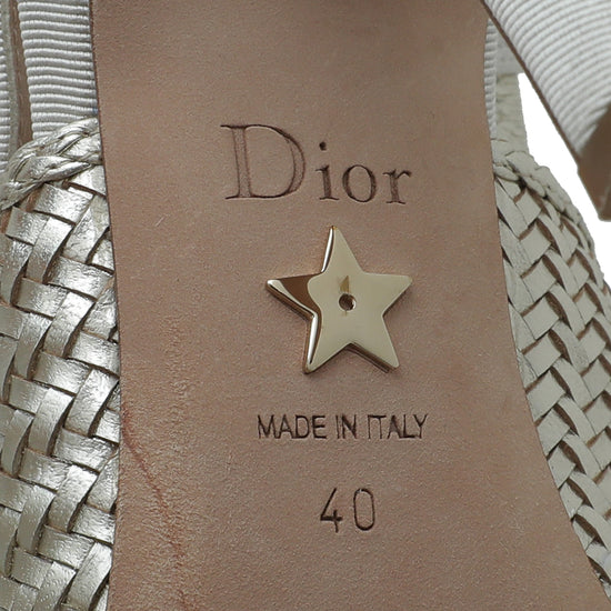 Christian Dior Pale Gold J'adior Woven Laminated Slingback Pump 40
