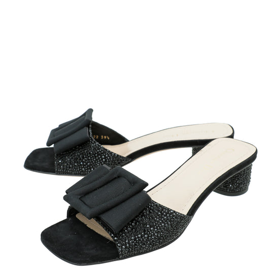 Christian Dior Black Suede Idylle Strass Slide Mules 39.5