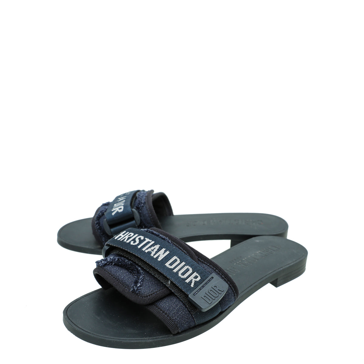 Christian Dior Navy Blue Camouflage Dio(r)evolution Technical Fabric Slide Sandals 37