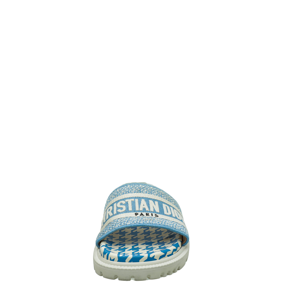 Christian Dior Cornflower Blue Houndstooth Embroidered Dway Slide 36.5-Christian Dior-THE CLOSET