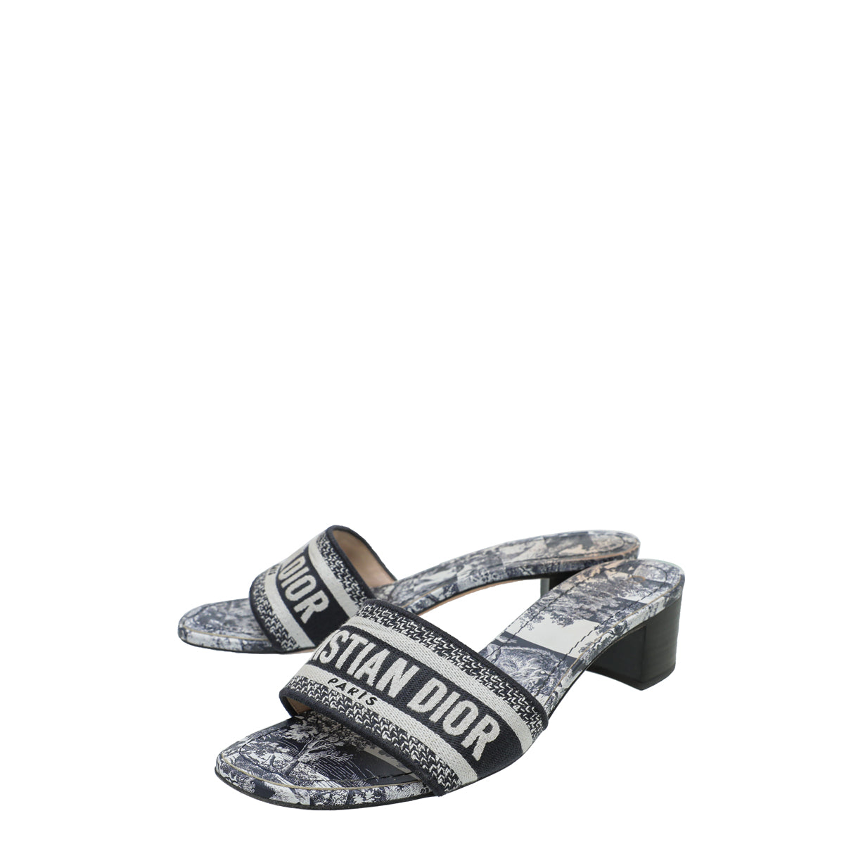 Christian Dior Navy Blue Dway Toile De Jouy Embroidered Mules 39-Christian Dior-THE CLOSET