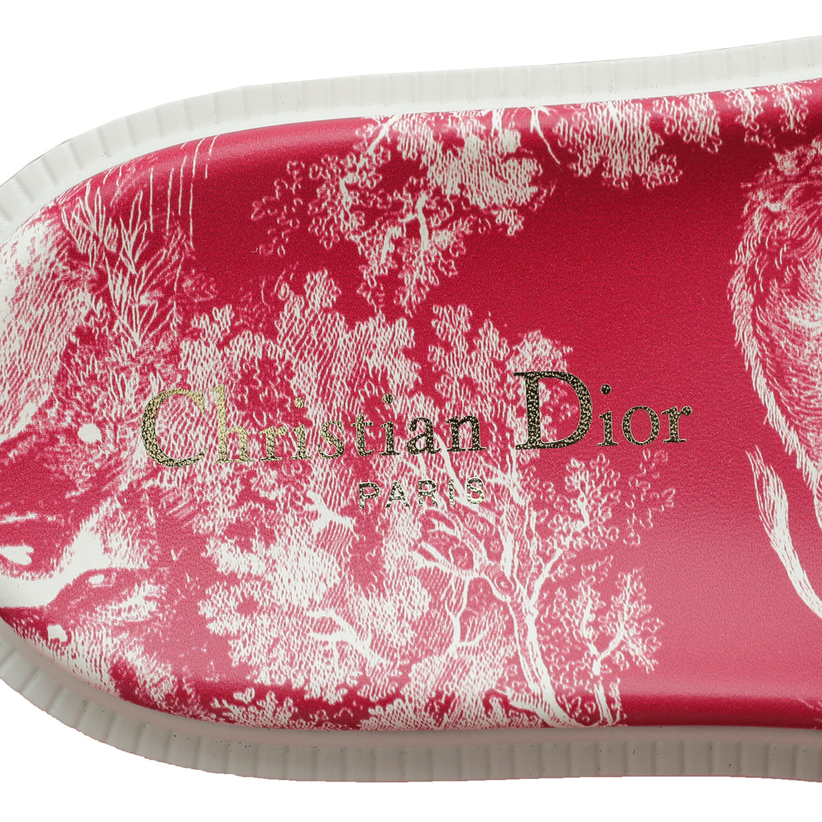 Christian Dior Red Dway Toile De Jouy Embroidered Flat Slide Sandals 36.5
