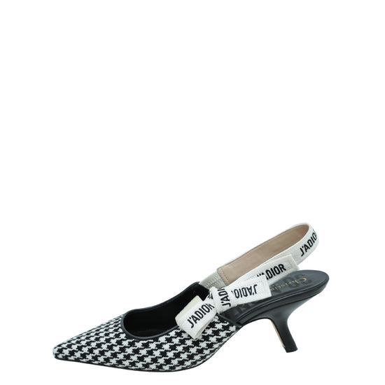Christian Dior Bicolor J'ADIOR Houndstooth Wool Embroidered Slingback 37-Christian Dior-THE CLOSET