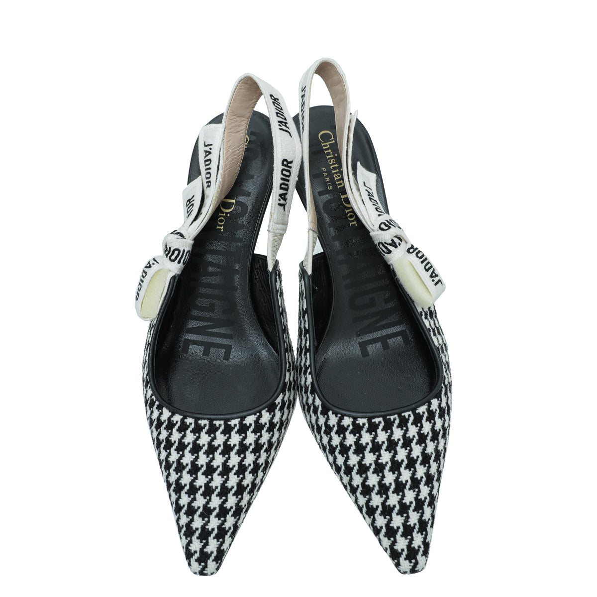 Christian Dior Bicolor J'ADIOR Houndstooth Wool Embroidered Slingback 37-Christian Dior-THE CLOSET