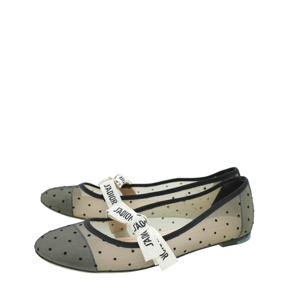 Christian Dior Black Miss J'adior Mesh Dot Flat Ballerina 39.5-Christian Dior-THE CLOSET
