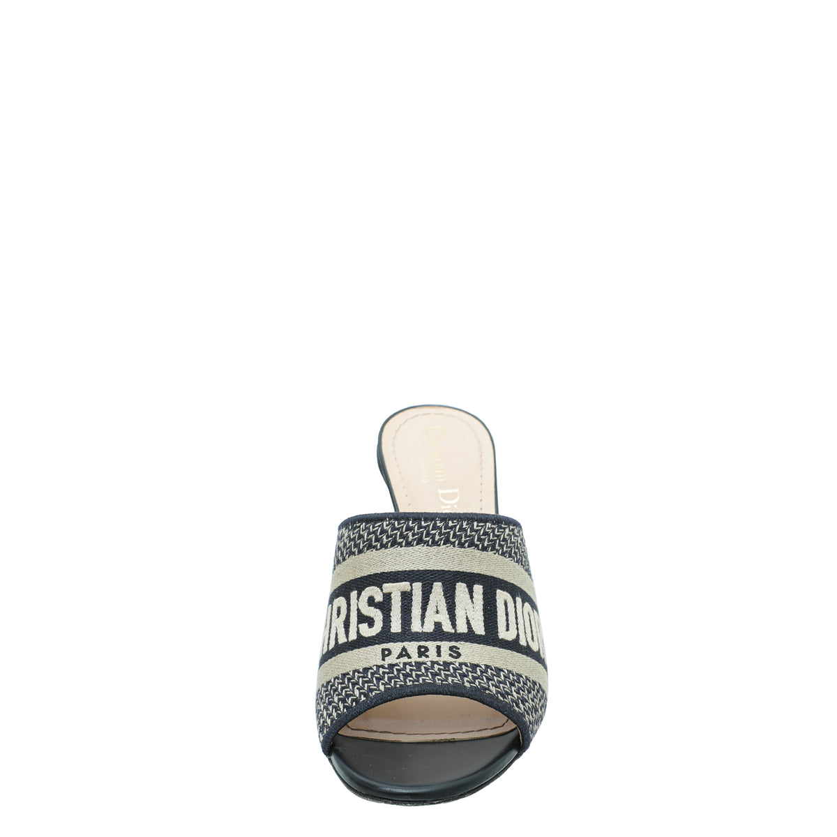Christian Dior Navy Blue Dway Embroidered Cotton Heeled Mules 36.5-Christian Dior-THE CLOSET