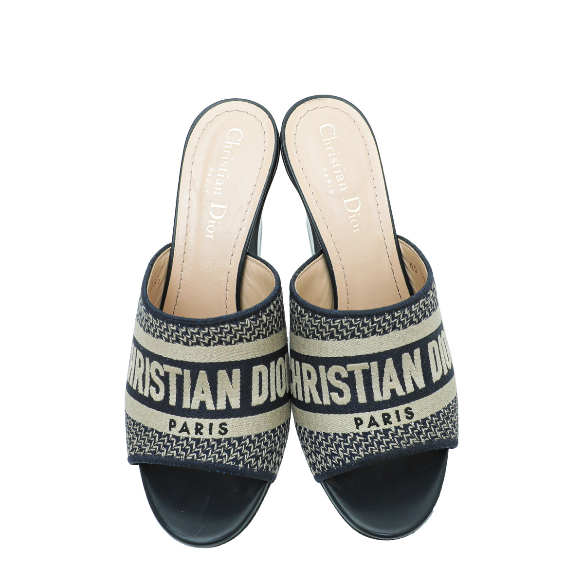 Christian Dior Navy Blue Dway Embroidered Cotton Heeled Mules 36.5-Christian Dior-THE CLOSET