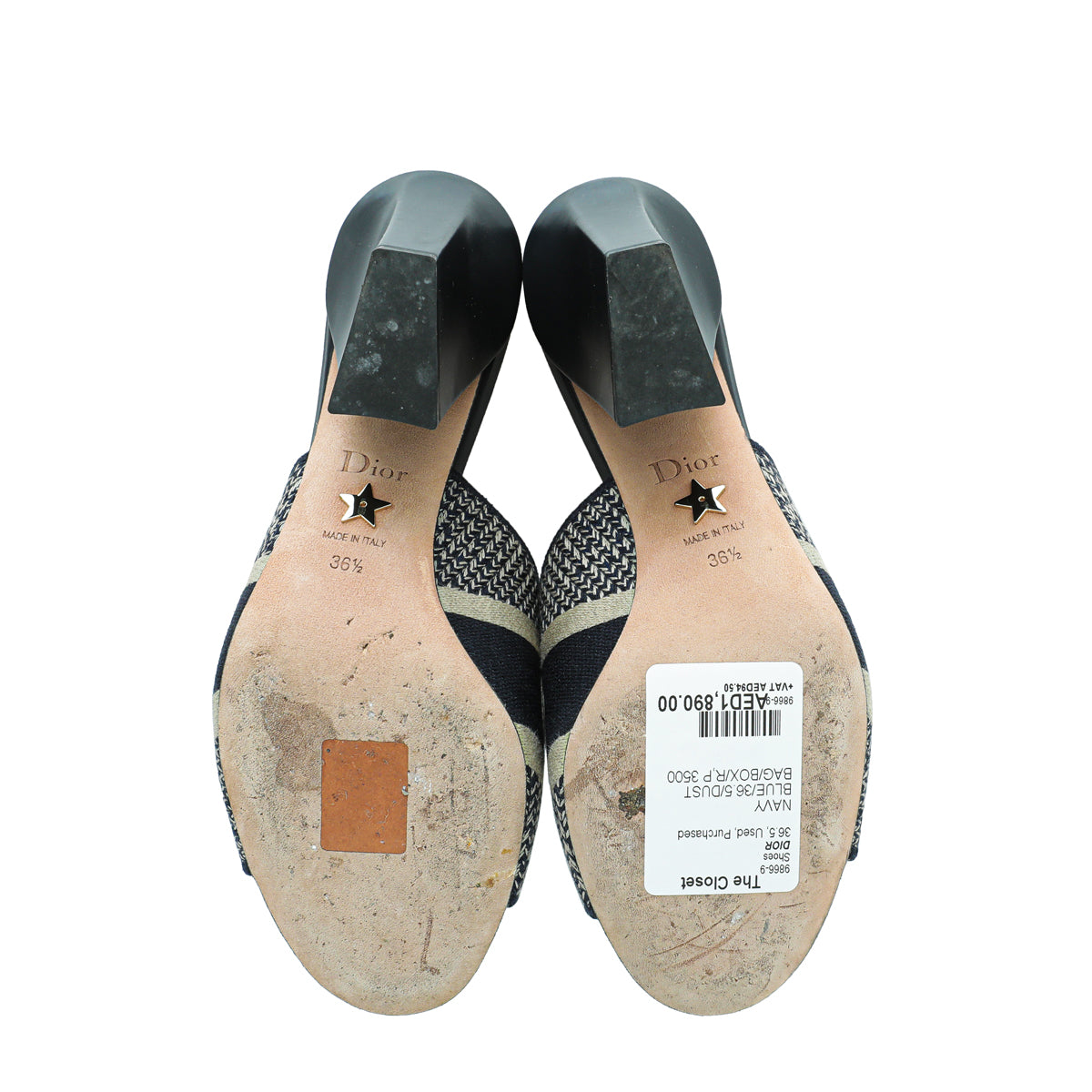 Christian Dior Navy Blue Dway Embroidered Cotton Heeled Mules 36.5