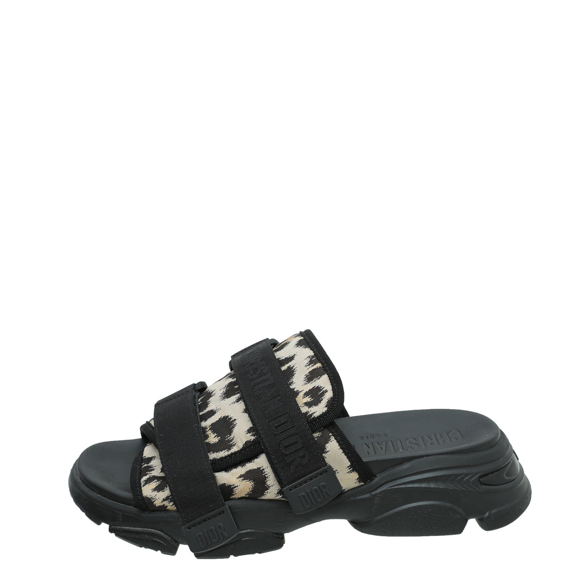 Christian Dior Bicolor D-Wander Leopard Slide Technical Fabric Sandal 39