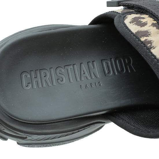 Christian Dior Bicolor D-Wander Leopard Slide Technical Fabric Sandal 39