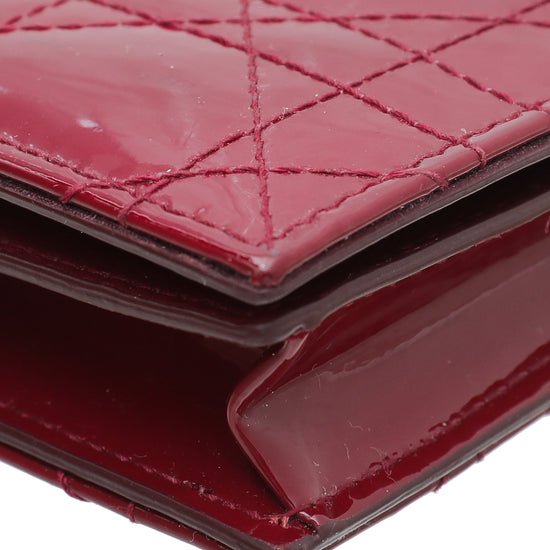 Christian Dior Cerise Lady Dior Patent Mini Wallet