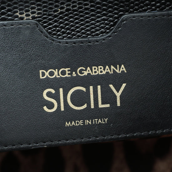 Dolce & Gabbana Black Iguana Print Sicily Medium Bag