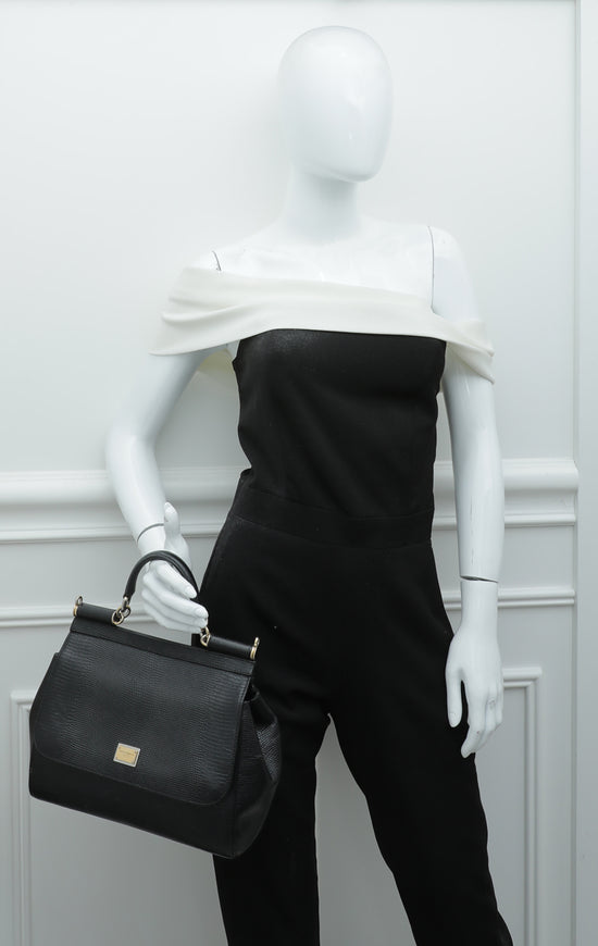 Dolce & Gabbana Black Iguana Print Sicily Medium Bag