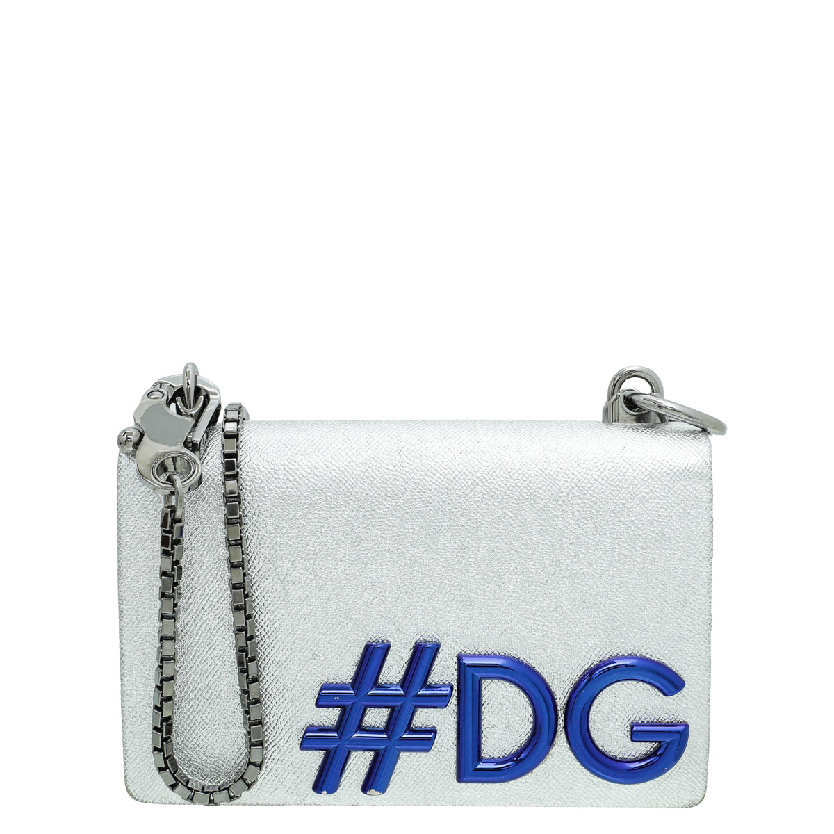Dolce & Gabbana Metallic Silver DG Girls Hashtag Logo Metallic Chain Flap Bag-Dolce & Gabbana-THE CLOSET