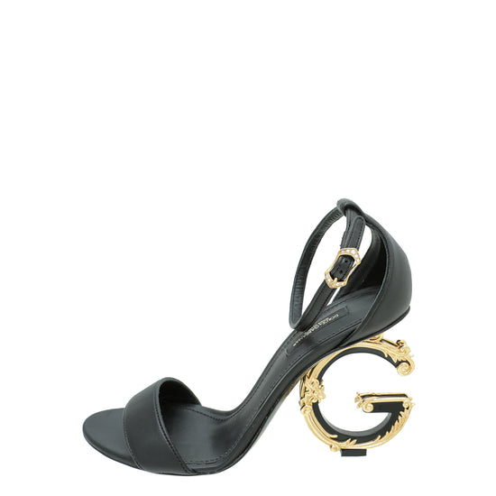 Dolce & Gabbana Black DG Baroque Heel Nappa Sandal 37.5