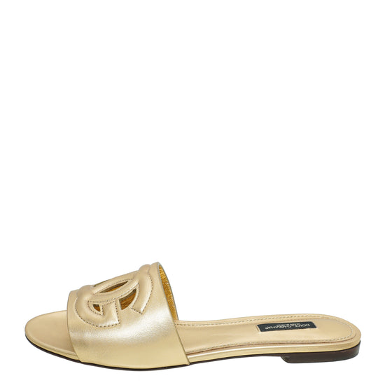 Dolce & Gabbana Gold DG Cutout Slide Sandal 38