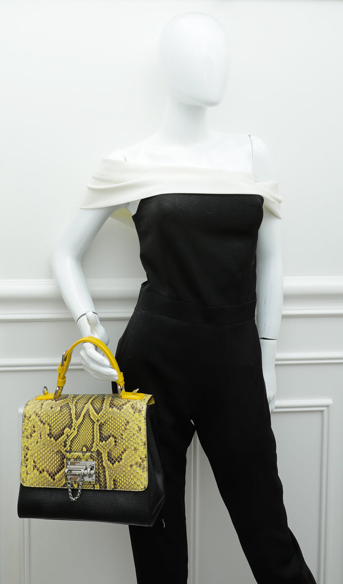Dolce & Gabbana Bicolor Python Lizard Miss Monica Print Flap Bag