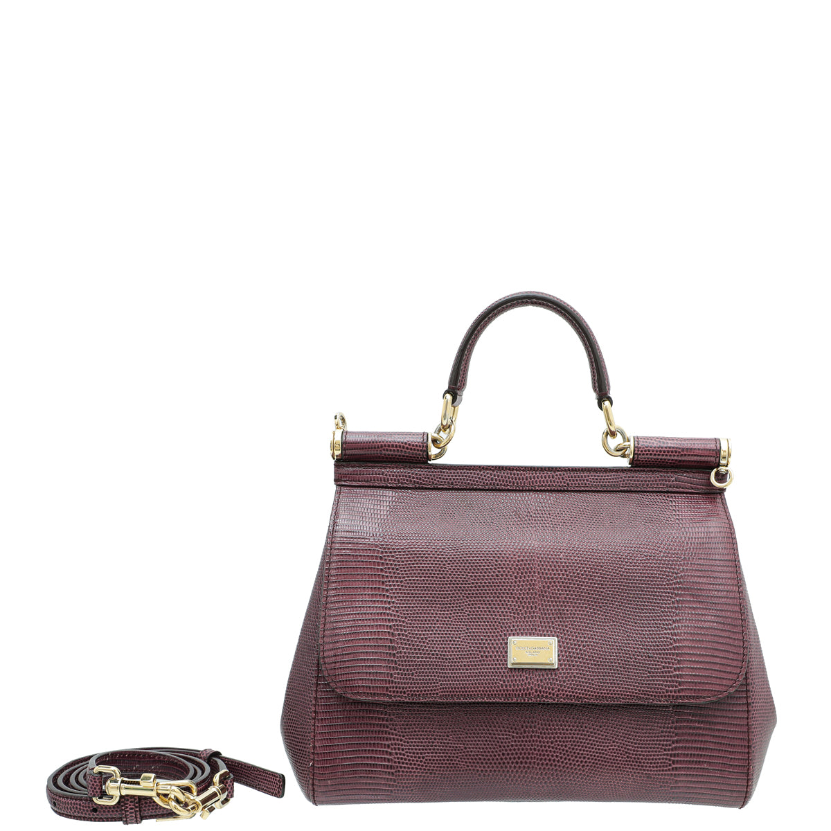 Dolce & Gabbana Burgundy Iguana Print Sicily Medium Bag-Dolce & Gabbana-THE CLOSET