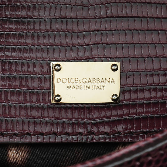 Dolce & Gabbana Burgundy Iguana Print Sicily Medium Bag