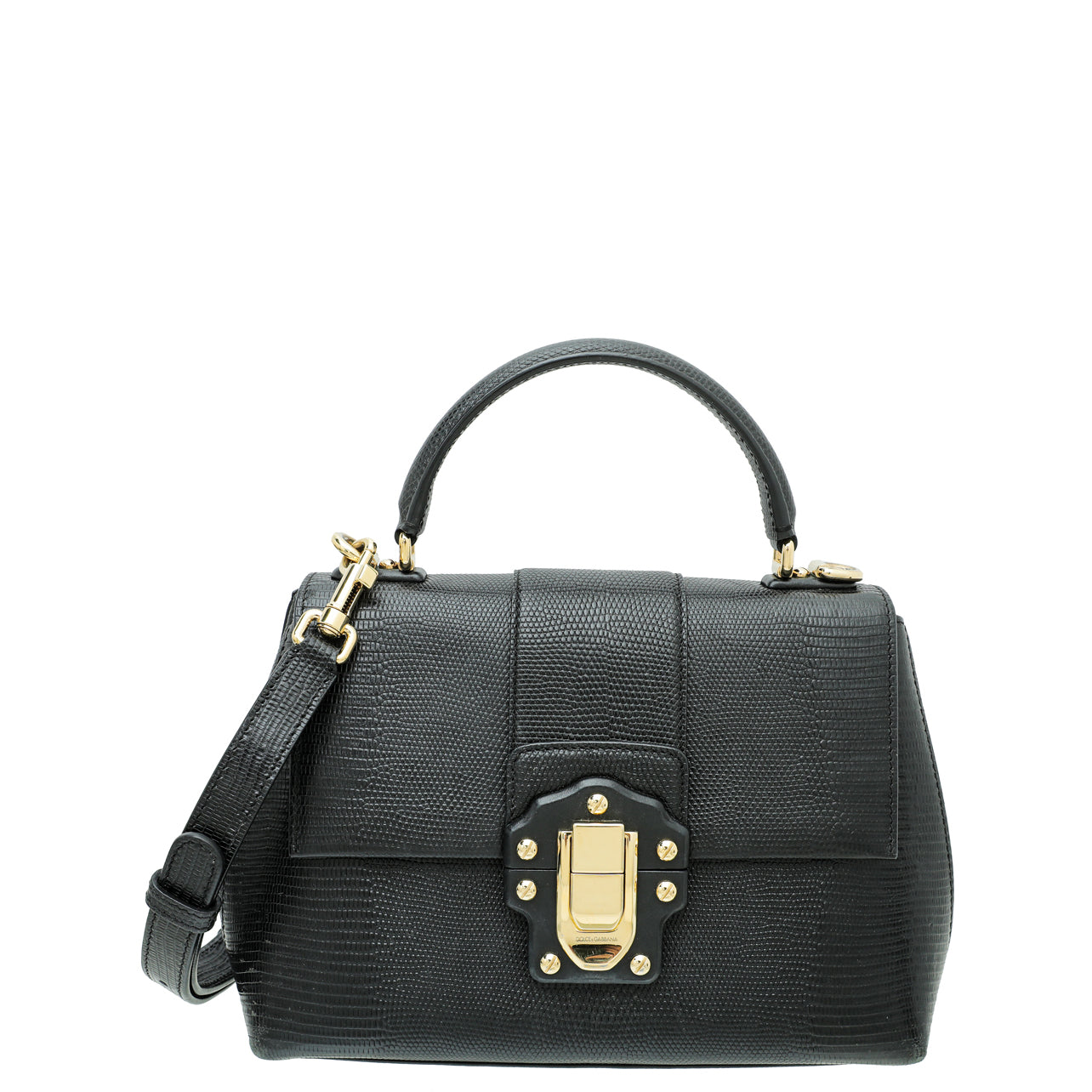 Dolce & Gabbana Black Iguana Print Lucia Top Handle Bag
