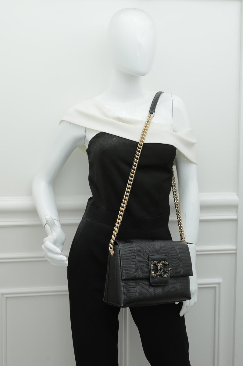 Dolce & Gabbana Black Iguana Print Millennials Flap Chain Bag