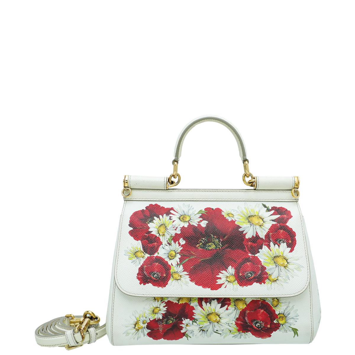 Dolce & Gabbana White Multicolor Flower Print Sicily Medium Bag-Dolce & Gabbana-THE CLOSET