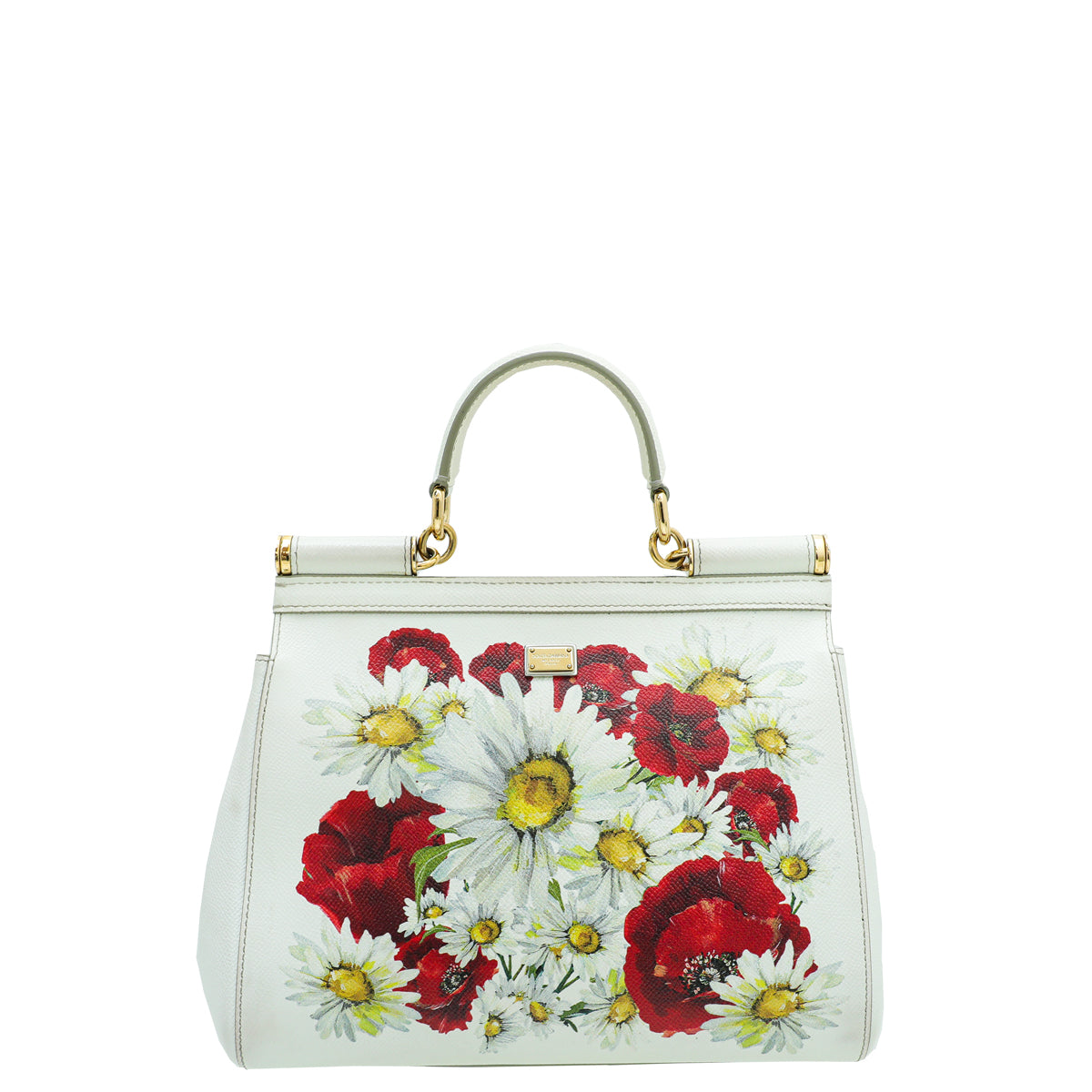 Dolce & Gabbana White Multicolor Flower Print Sicily Medium Bag-Dolce & Gabbana-THE CLOSET